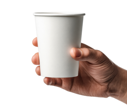 Hand holding a plain disposable cup for beverage serving