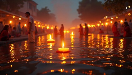 Candle Floating in Water During a Festival