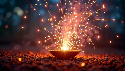 Diya with Sparks and Light