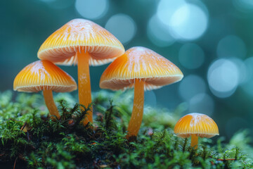 mushrooms on moss.