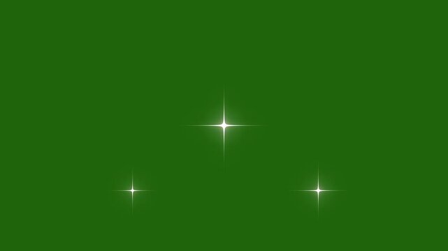 Twinkle star glitter sparkle, white cartoon, flat, vector, doodles style stars blinking. Star twinkling, sparkle star animation, light effect on transparent green background. 4k animation