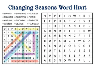 Educational Changing Seasons Word Search Puzzle for Kids