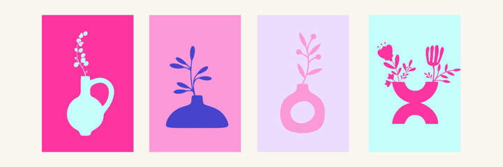 Minimalist Abstract Botanical Posters Set with Vibrant Modern Palette © Anastasiya