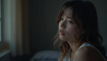 Woman portrait with thoughtful expression