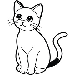 Cute black and white cartoon cat sitting and looking up with big eyes