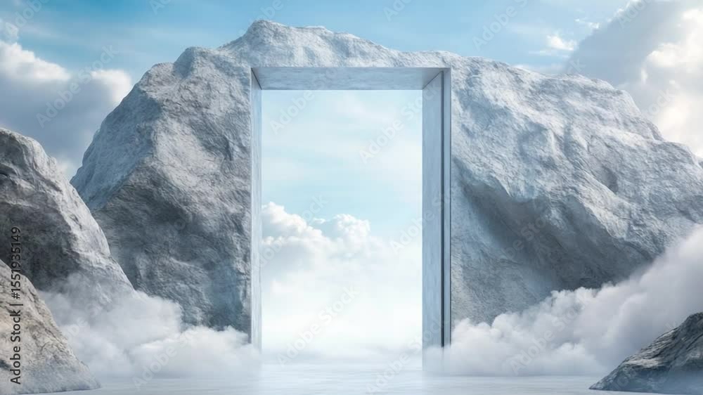 Poster stone gateway to the clouds: a majestic stone gateway stands amidst a mystical mountain landscape, i