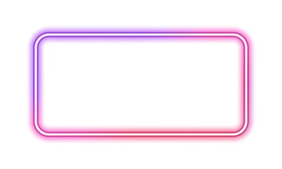 Colorful neon rectangular frame mockup isolated on transparent background PNG. Gradient pink purple blue color. Isolated on transparent background. 	
