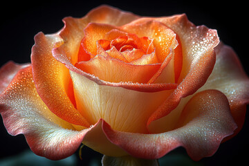 Close-up of a rose with water droplets.