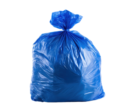 Blue garbage bag filled with waste for recycling and disposal