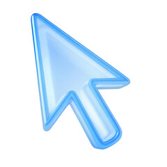 Glossy blue computer mouse cursor arrow isolated on transparent background