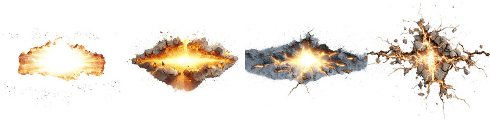 Explosion Sequence: Realistic Stages of a Blast on a White Background