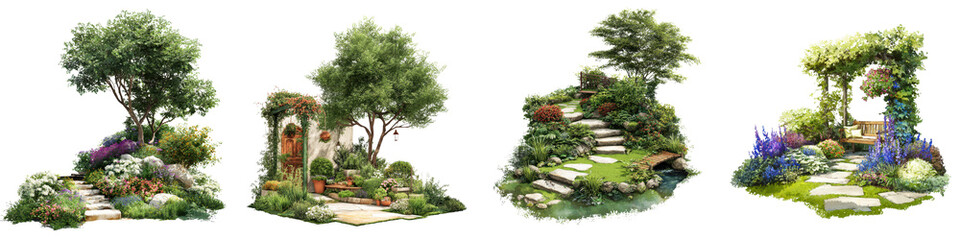 Fototapeta premium Watercolor Secret Garden Landscape Illustration Set
