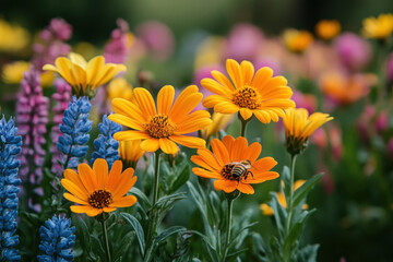 Bee on a flower in a garden.