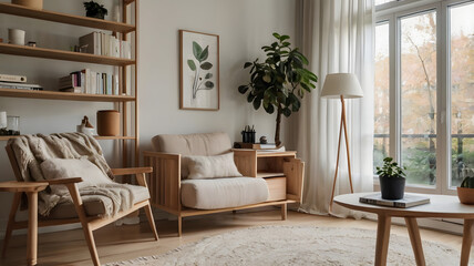 Scandinavian Living Room with Home Office Setup – Bright Minimal Design