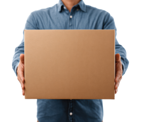 Person holding brown package in front of them with delivery focus