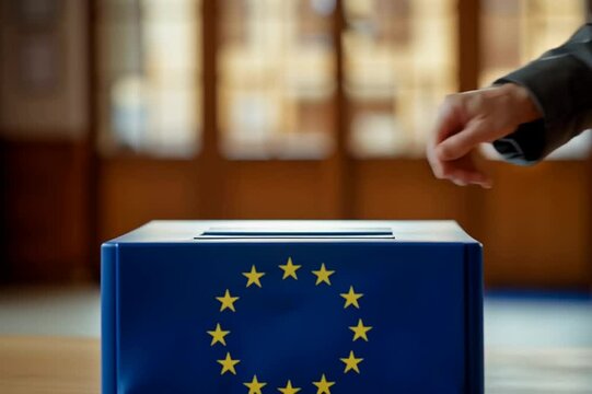 Europawahl | W&auml;hler steckt einen Wahlzettel in die Wahlurne