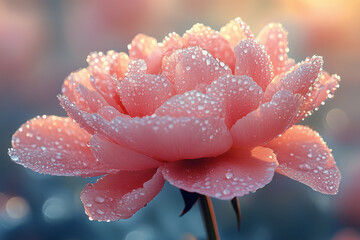 Pink flower glistening with water droplets.