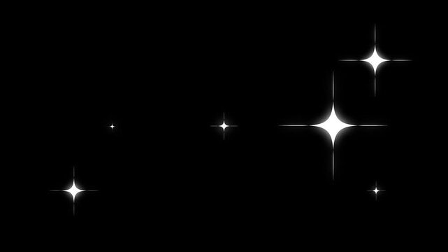 Twinkling star set Hand drawn white sparkles in doodle style on transparent shining stars background. Set of animated cartoon Alpha channel. A cloud of cosmic shining dust. 4k animation.