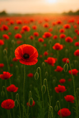 Naklejka premium field of red poppies