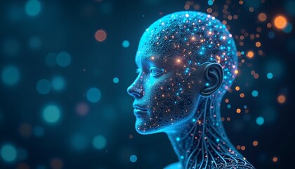 Artificial Intelligence Head with Glowing Lights