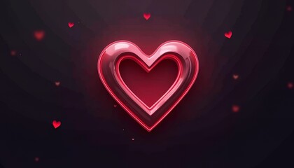 Red heart shape with pink glow on dark background