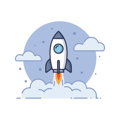 flat vector icon, Rocket with cloud icon, suitable for infographic and app design