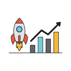 flat vector icon, Rocket Graph Up icon, suitable for infographic and app design