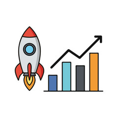flat vector icon, Rocket Graph Up icon, suitable for infographic and app design