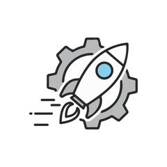 flat vector icon, Rocket in gear cog icon, suitable for infographic and app design