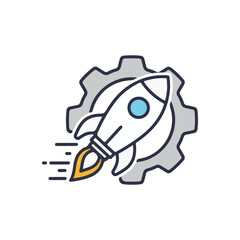 flat vector icon, Rocket in gear cog icon, suitable for infographic and app design