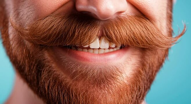 Gl&uuml;cklicher Mann mit Schnauzer beginnt langsam zu l&auml;cheln