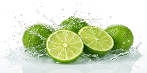 Vibrant Green Limes Sliced and Splashing Freshness