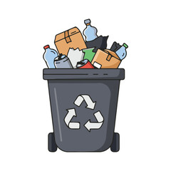 flat vector icon Trash Bin with Recycle, Overflowing Bin with Recyclables icon, suitable for infographic and app design