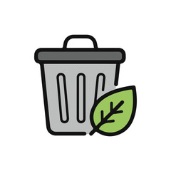 flat vector icon Trash Bin with Recycle, Trash Bin Leaf Eco icon, suitable for infographic and app design