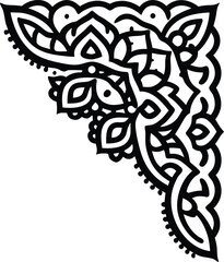 intricate floral corner ornament design in black line art for decorative applications

