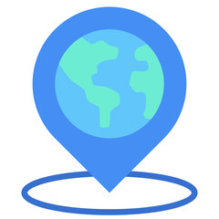 Global Address -  Flat Green Blue Style icon - Globe inside a location pin, representing international contact, global office, or worldwide reach