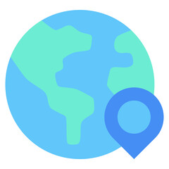 Global Location -  Flat Green Blue Style icon - Globe with location pin, symbolizing international or regional office locations