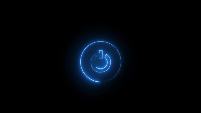 A mesmerizing neon  power icon pulsates against a stark black background, its circular form emitting a soft glow, symbolizing energy, activation, and the digital realm, evoking a sense of futurist