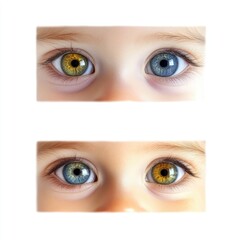 Naklejka premium Hyper realistic 3d render Stunning Child's Eyes: Heterochromia Iridum, Diverse Eye Colors, Unique Baby Portraits, Close-up, Detailed Eye Shots AI Generative