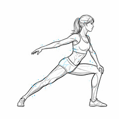 Fototapeta premium Woman doing stretching lunge — fitness vector illustration with blue accents
