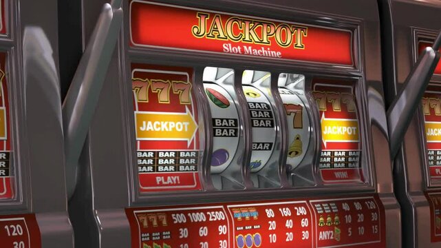 Colorful slot machine displaying a jackpot win with various fruit symbols and vibrant lights