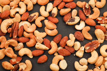 Mix of nuts with a black background