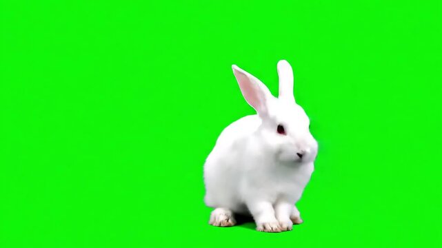 Adorable White Rabbits on Green Screen for Easter and Springtime Projects High Quality