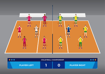 Female Volleyball Match on field with score panel Illustration