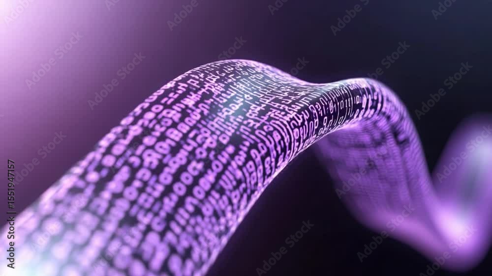 Aufkleber Digital Flow: A close-up view captures a digital stream of data in a wave, highlighting technology, interconnectedness, and the digital world.