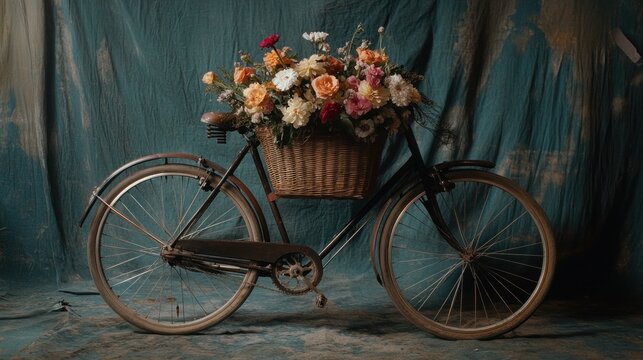 Vintage bicycle with flower basket rustic charm still life photography
