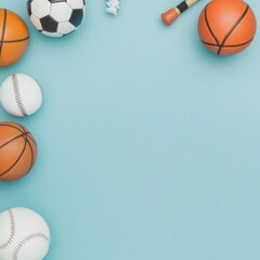 Sports and Outdoor Play. Collection of various sports balls including basketball, soccer, baseball, and others on a light blue background.
