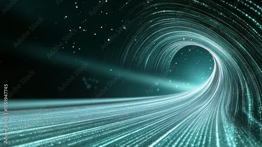 Poster Illuminating tunnel of lights: A mesmerizing display of light trails forming a tunnel, leading towards an unknown destination, evoking a sense of futuristic journey and technological advancement. 