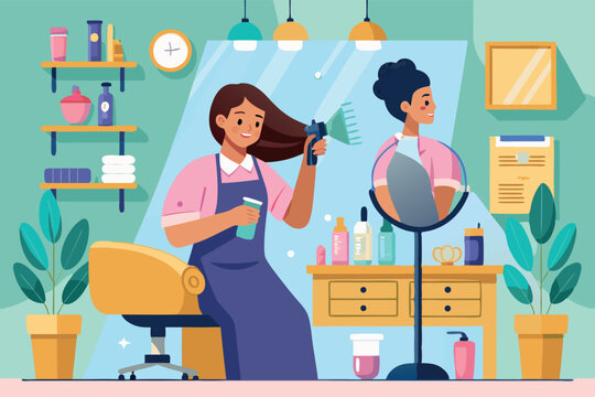 Hair salon interior with stylists working on clients in a colorful and inviting environment