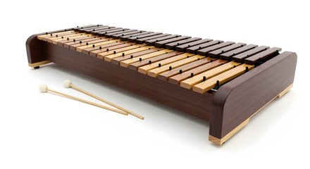 Wooden Xylophone with Mallets Isolated on White Background for Music Education